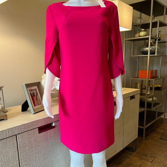 Trina Turk Memorable Hibiscus Pink Tulip Sleeves Dress - Picture 1 of 8